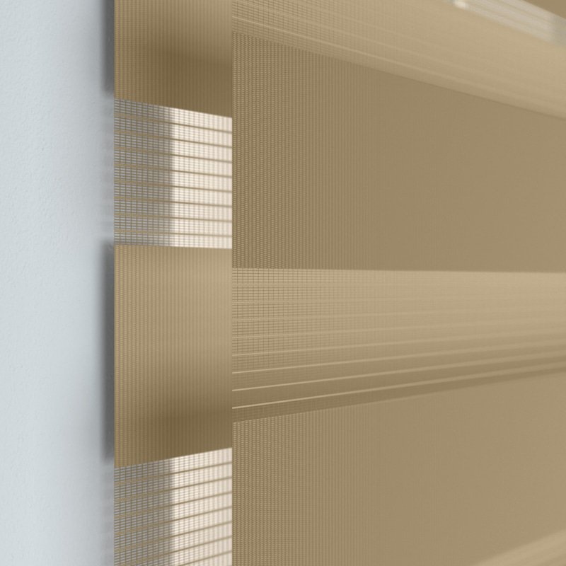 Jaloustore Doppelrollo auf Maß mit Uni-Blockstreifen mit gestreiftem feinen Transparent Hellbraun - Bild 1