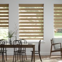 Jaloustore Doppelrollo auf Maß mit Uni-Blockstreifen mit gestreiftem feinen Transparent Hellbraun - Vorschau 0