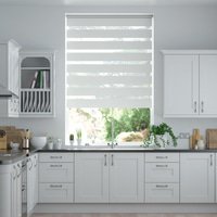 Jaloustore Doppelrollo auf Maß mit schmalen Streifen mit gestreiftem feinen Transparent Reinweiß - Vorschau 0