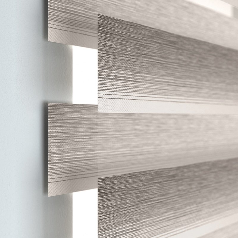 Jaloustore Doppelrollo auf Maß mit Blockstreifen mit Melangegarn und Farbverlauf Weiß-Grau - Bild 1