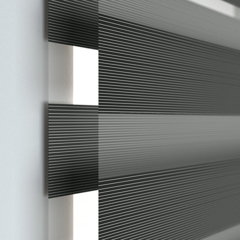 Jaloustore Doppelrollo auf Maß mit Blockstreifen mit regelmäßigen feinen Streifen  Schwarz - Bild 1