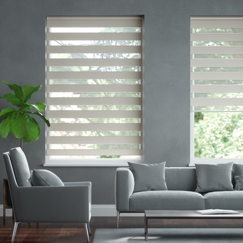 Jaloustore Doppelrollo auf Maß mit Blockstreifen mit regelmäßigen feinen Streifen  Silber-Grau - Bild 0