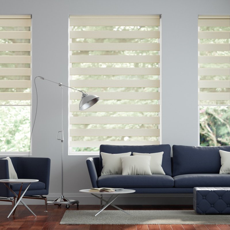 Jaloustore Doppelrollo auf Maß mit Blockstreifen mit regelmäßigen feinen Streifen  Creme-Weiß - Bild 0