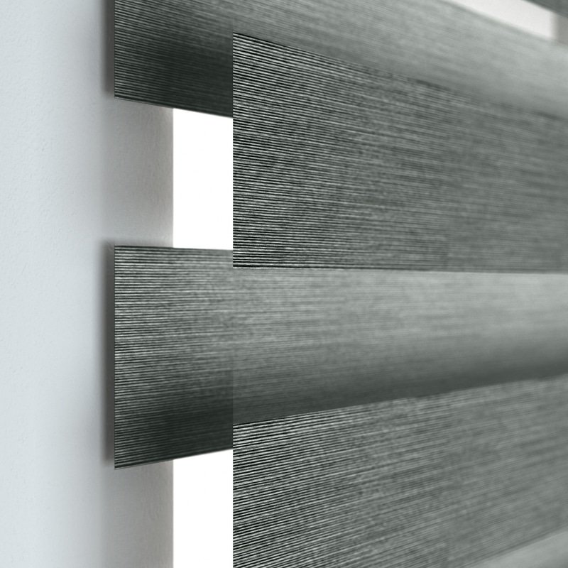 Jaloustore Doppelrollo auf Maß mit Blockstreifen mit feinem Melange-Effekt  Anthrazit - Bild 1