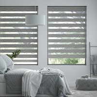 Jaloustore Doppelrollo auf Maß mit Blockstreifen mit feinem Melange-Effekt  Anthrazit - Vorschau 0