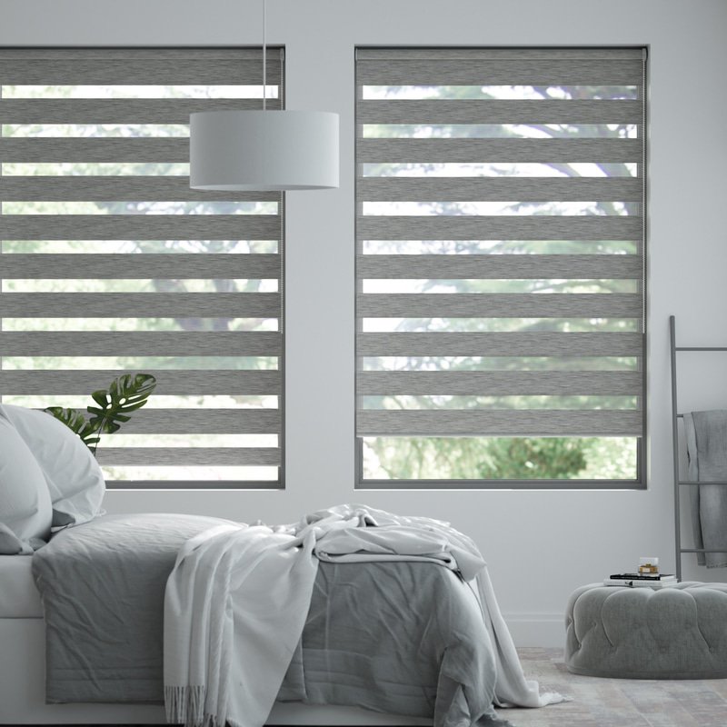 Jaloustore Doppelrollo auf Maß mit Blockstreifen mit feinem Melange-Effekt  Anthrazit - Bild 0