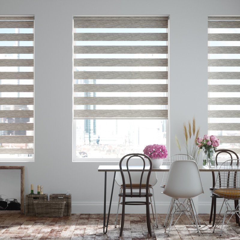 Jaloustore Doppelrollo auf Maß mit Blockstreifen mit feinem Melange-Effekt  Hellgrau - Bild 0