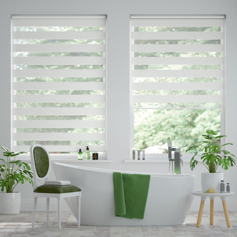 Jaloustore Doppelrollo auf Maß mit Blockstreifen mit feinem Melange-Effekt  Weiß - Bild 0
