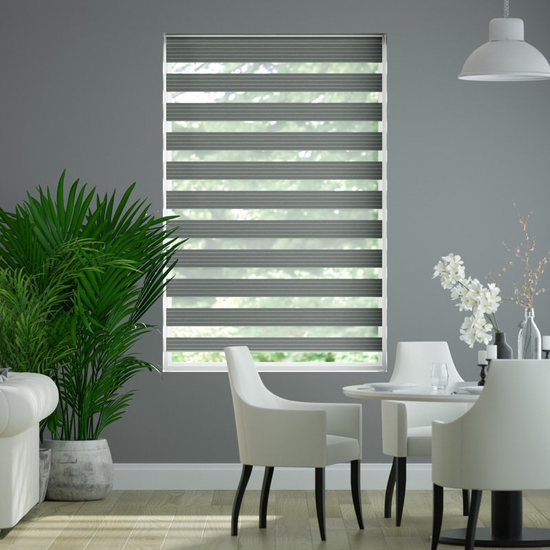 Jaloustore Doppelrollo auf Maß mit modernen Blockstreifen mit Nadelstreifen Dunkelgrau - Bild 0