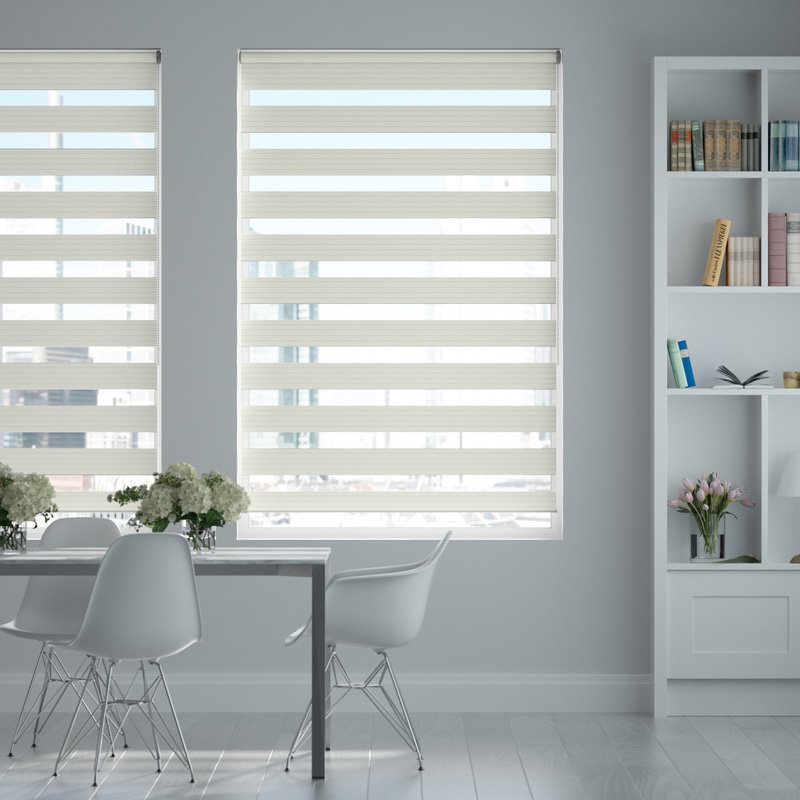 Jaloustore Doppelrollo auf Maß mit modernen Blockstreifen mit Nadelstreifen Creme-Weiß - Bild 0