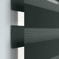 Jaloustore Doppelrollo auf Maß mit modernen Blockstreifen mit feiner Webstruktur Schwarz - Vorschau 1