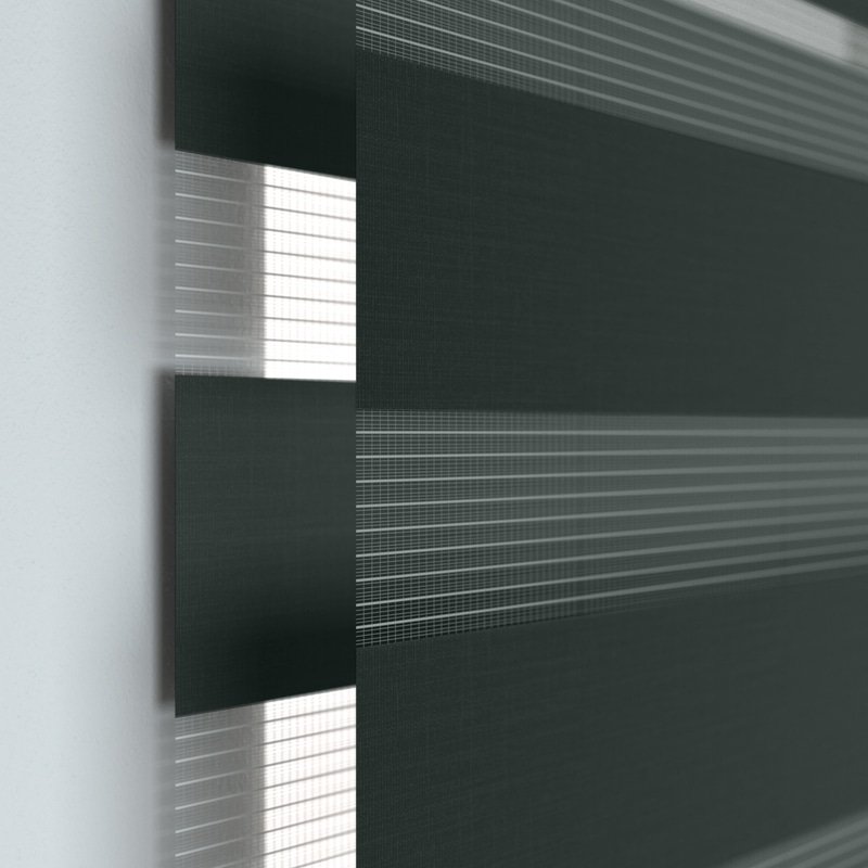Jaloustore Doppelrollo auf Maß mit modernen Blockstreifen mit feiner Webstruktur Schwarz - Bild 1