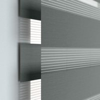 Jaloustore Doppelrollo auf Maß mit modernen Blockstreifen mit feiner Webstruktur Dunkelgrau - Vorschau 1