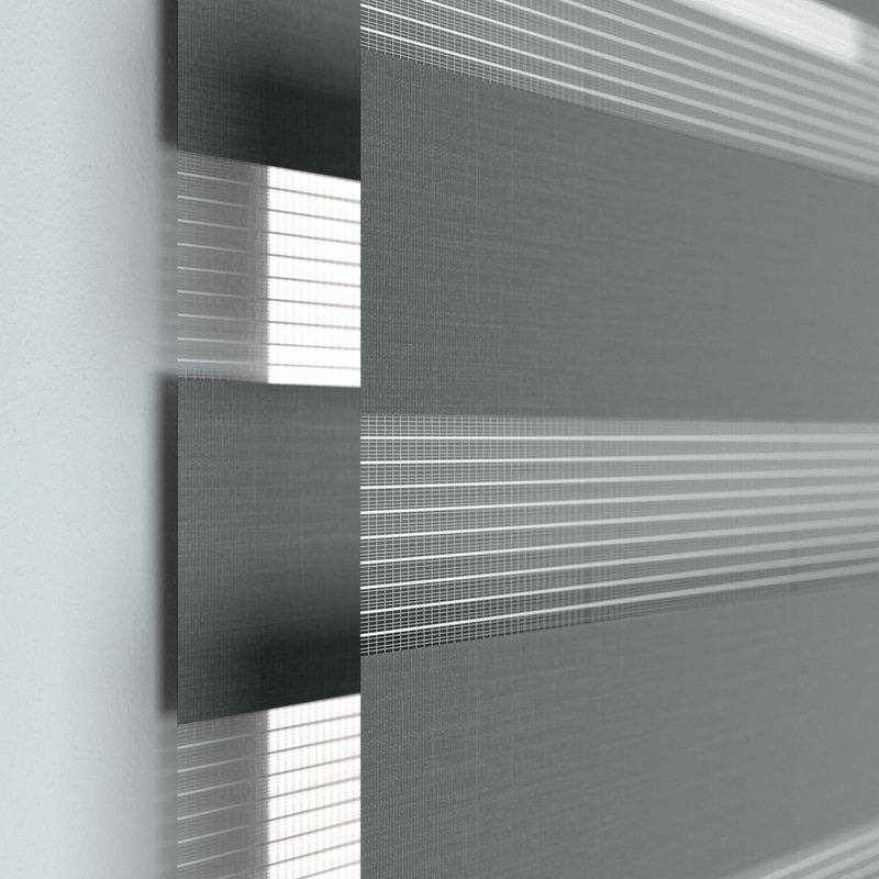 Jaloustore Doppelrollo auf Maß mit modernen Blockstreifen mit feiner Webstruktur Dunkelgrau - Bild 1