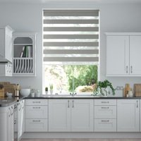 Jaloustore Doppelrollo auf Maß mit modernen Blockstreifen mit feiner Webstruktur Grau - Vorschau 0