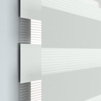 Jaloustore Doppelrollo auf Maß mit modernen Blockstreifen mit feiner Webstruktur Reinweiß - Vorschau 1