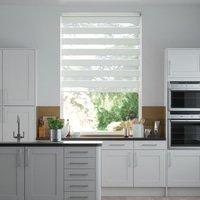 Jaloustore Doppelrollo auf Maß mit modernen Blockstreifen mit feiner Webstruktur Reinweiß - Vorschau 0