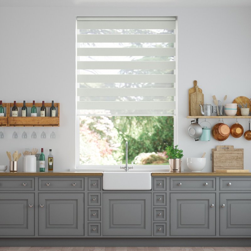 Jaloustore Doppelrollo auf Maß mit modernen Blockstreifen mit feiner Webstruktur Creme-Weiß - Bild 0