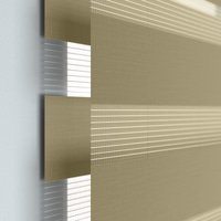 Jaloustore Doppelrollo auf Maß mit modernen Blockstreifen mit feiner Webstruktur Beige - Vorschau 1