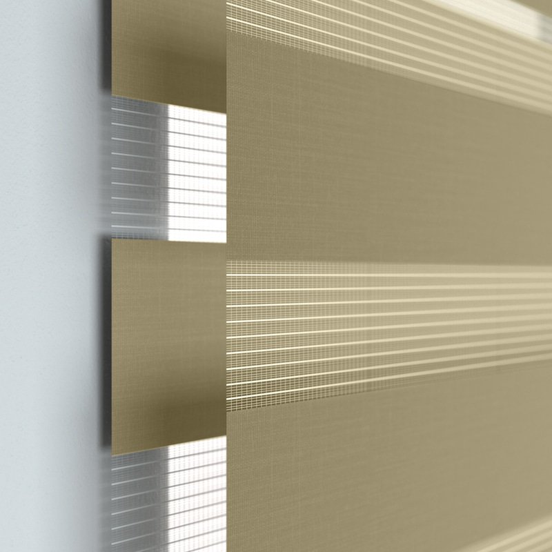Jaloustore Doppelrollo auf Maß mit modernen Blockstreifen mit feiner Webstruktur Beige - Bild 1