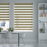 Jaloustore Doppelrollo auf Maß mit modernen Blockstreifen mit feiner Webstruktur Beige - Vorschau 0