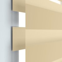 Jaloustore Doppelrollo auf Maß mit Uni-Blockstreifen in Verdunkelungsqualität Beige - Vorschau 1