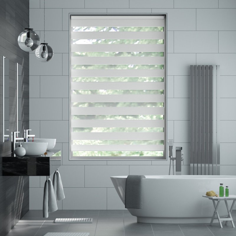 Jaloustore Doppelrollo auf Maß mit Blockstreifen mit all-over Striée-Effekt  Reinweiß - Bild 0