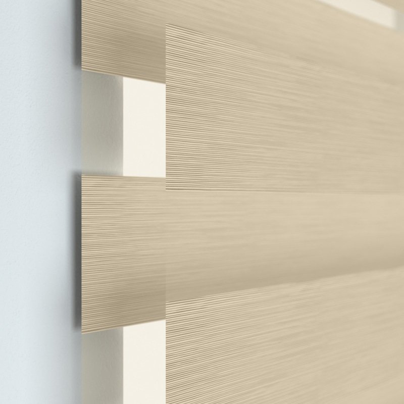 Jaloustore Doppelrollo auf Maß mit Blockstreifen mit all-over Striée-Effekt  Vanille - Bild 1