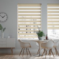 Jaloustore Doppelrollo auf Maß mit Blockstreifen mit all-over Striée-Effekt  Vanille - Vorschau 0