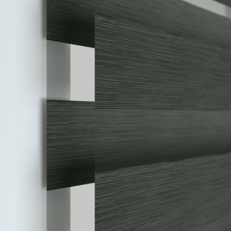 Jaloustore Doppelrollo auf Maß mit Blockstreifen mit Lurex-Glitzer-Effektgarn Schwarz - Bild 1