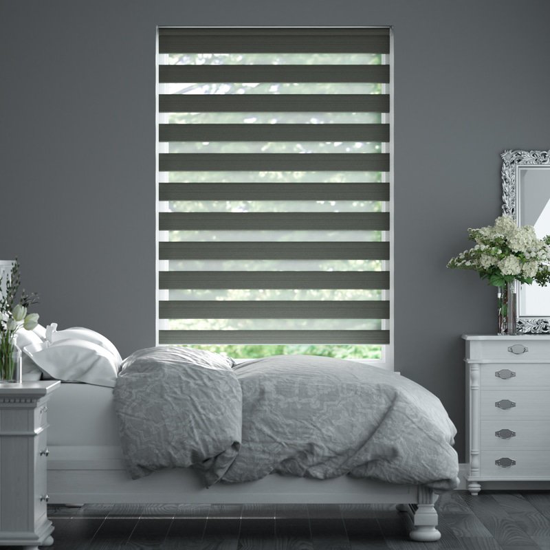 Jaloustore Doppelrollo auf Maß mit Blockstreifen mit Lurex-Glitzer-Effektgarn Schwarz - Bild 0