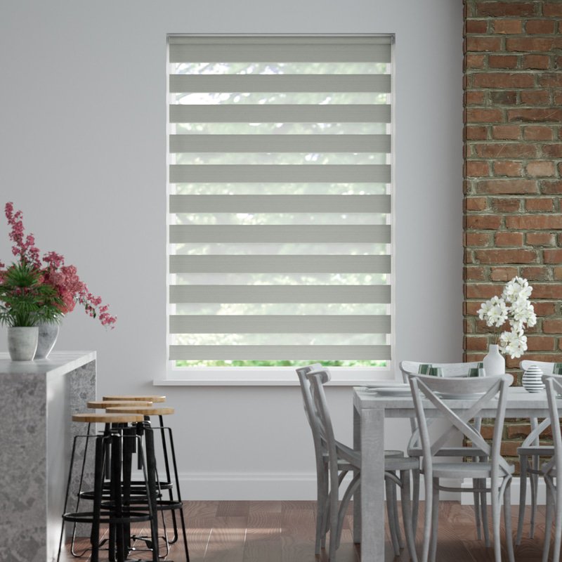 Jaloustore Doppelrollo auf Maß mit Blockstreifen mit Lurex-Glitzer-Effektgarn Silber Grau - Bild 0