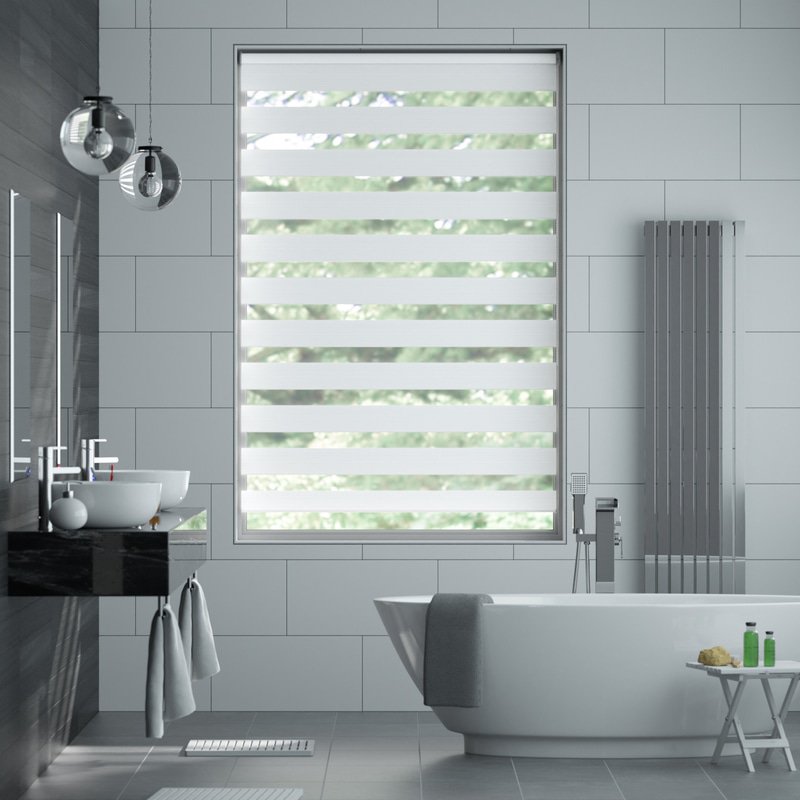 Jaloustore Doppelrollo auf Maß mit Blockstreifen mit Lurex-Glitzer-Effektgarn Reinweiß - Bild 0