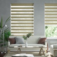 Jaloustore Doppelrollo auf Maß mit Blockstreifen mit Lurex-Glitzer-Effektgarn Beige-Grau - Vorschau 0