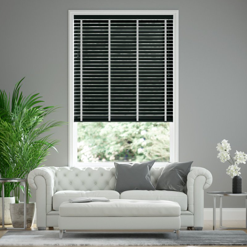 Jaloustore breite Uni Aluminium Jalousie auf Maß Schwarz glänzend & Weiß - Bild 0