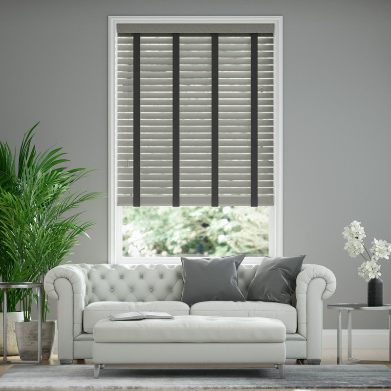 Jaloustore 50mm breite Holzjalousie nach Maß in Uni-lackiert Silbergrau & Anthrazit - Bild 0