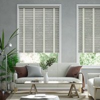 Jaloustore 50mm breite Holzjalousie nach Maß in Uni-lackiert Silbergrau &amp; Creme - Vorschau 0