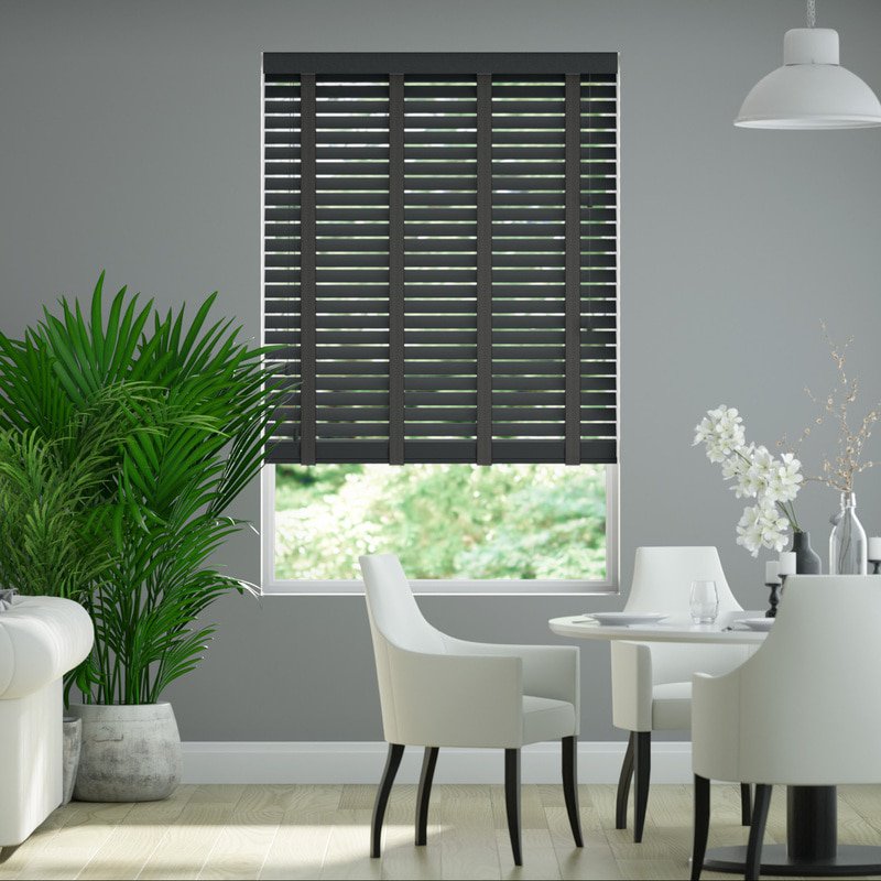 Jaloustore 50mm breite Holzjalousie nach Maß in Uni-lackiert Anthrazit & Anthrazit - Bild 0
