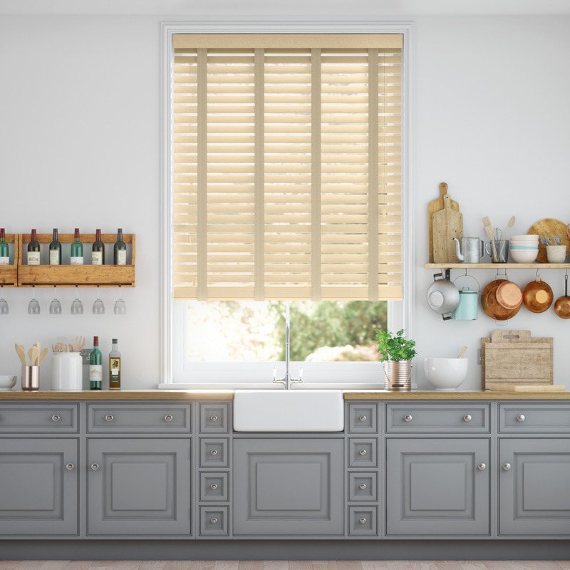 Jaloustore 50mm breite Holzjalousie nach Maß mit Bambus-Struktur Vanille & Beige - Bild 0