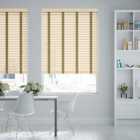 Jaloustore 50mm breite Holzjalousie nach Maß mit Bambus-Struktur Vanille &amp; Dunkel Beige - Vorschau 0