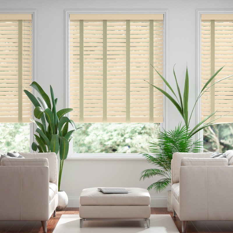Jaloustore 50mm breite Holzjalousie nach Maß mit Bambus-Struktur Vanille & Elfenbein - Bild 0