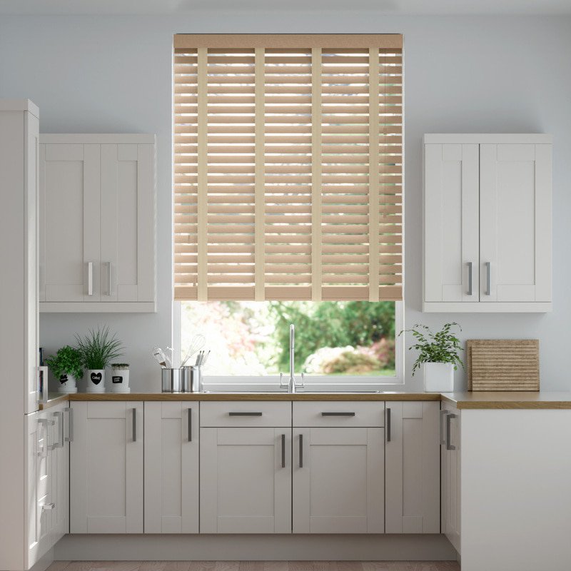 Jaloustore 50mm breite Holzjalousie nach Maß mit Bambus-Struktur Beige & Beige - Bild 0
