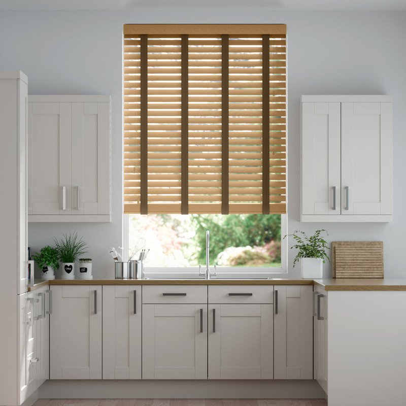Jaloustore 50mm breite Holzjalousie nach Maß mit Bambus-Struktur Bambus Natur & Wallnuss - Bild 0