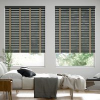 Jaloustore 50mm breite Holzjalousie mit Bambus-Struktur lasiert Anthrazit & Ingwer - Vorschau 0