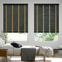 Jaloustore 50mm breite Holzjalousie mit Bambus-Struktur lasiert Schwarz-braun & Dunkel Beige - Vorschau 0