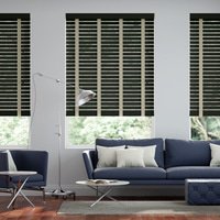 Jaloustore 50mm breite Holzjalousie mit Bambus-Struktur lasiert Schwarz-braun & Auster - Vorschau 0