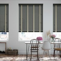 Jaloustore 50mm breite Holzjalousie nach Maß mit feiner Struktur lasiert Schwarz & Auster - Vorschau 0