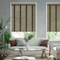 Jaloustore 50mm breite Holzjalousie nach Maß mit feiner Struktur lasiert Graubraun & Dunkles Khaki - Vorschau 0