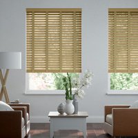 Jaloustore 50mm breite Holzjalousie nach Maß mit feiner Struktur lasiert Cappucino & Dunkel Beige - Vorschau 0