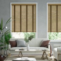 Jaloustore 50mm breite Holzjalousie nach Maß mit feiner Struktur lasiert Cappucino & Wallnuss - Vorschau 0